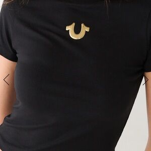 True Religion Black Horseshoe BabyTee with Gold Emblem